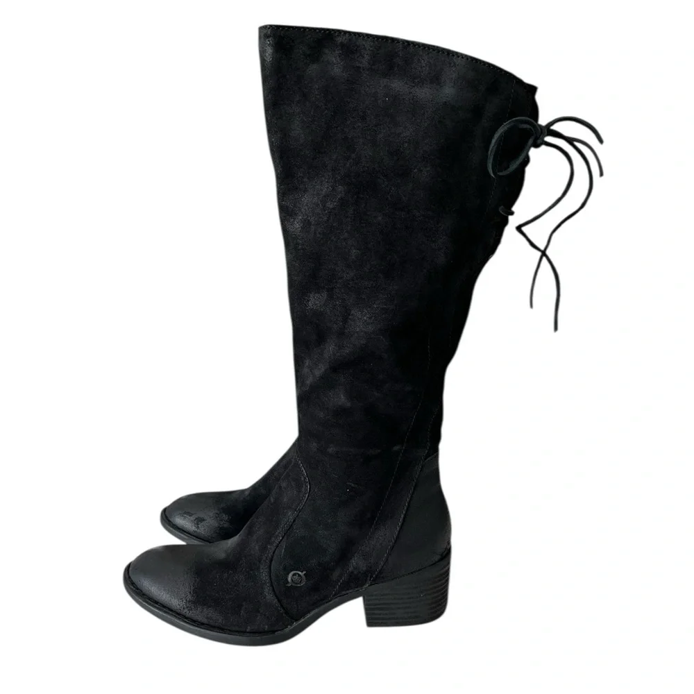 Born Cotto Tall Suede Leather Riding Boots Black Size 9.5 Wide Calf NEW NWT